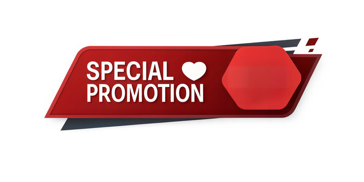 Special Promotion Banner: A captivating visual, featuring a bold red banner with the words SPECIAL PROMOTION, a heart, and a modern geometric shape, perfect for marketing and advertising needs. 