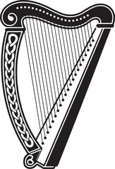 Elegant Celtic Harp Vector Illustration with Intricate Knotwork and Strings