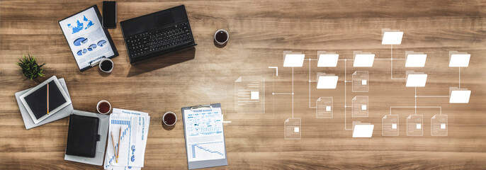 Digital file structure showing folder organization, file hierarchy, and document arrangement. File...