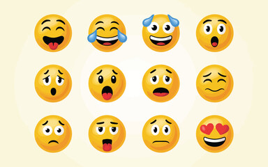 Obraz premium Collection of oval shaped emoji faces with various expressions
