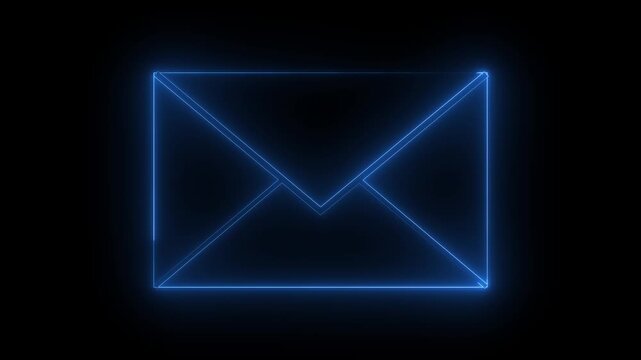 Glowing neon message box icon animation video notice receive massage animated sign symbol. Message mail box, 4k. Pulsing Neon Blue Message Box Animation: Glowing Mail Inbox Icon on black background.