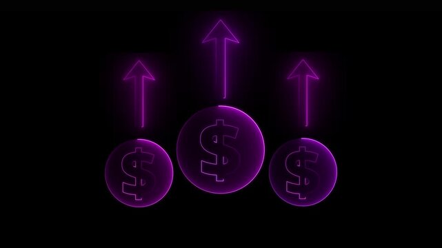 Neon dollar Business Graph Chart Icon Animation. Abstract neon line dollar business graph animation. Money, profit, investment, growth business, economy, finance