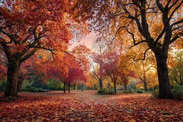 Fototapeta premium Autumnal park scene with vibrant foliage