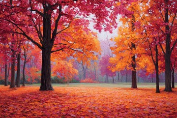 Naklejka premium Autumnal park scene with vibrant fall colors