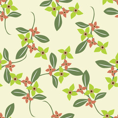 Seamless floral pattern, colorful ditsy print, abstract ornament in retro folk motif. Pretty decorative art botanical design of hand drawn large, small flowers, leaves, wild herbs. Vector illustration