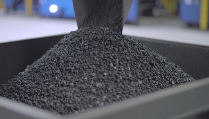 Dark granules being loaded into a bin