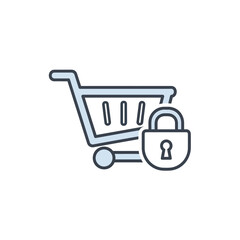 Coloring Ecommerce vector icon illustration of shopping cart with a padlock, symbolizing secure online transactions