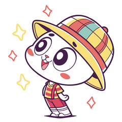 Cute cartoon cat with hat and stripes