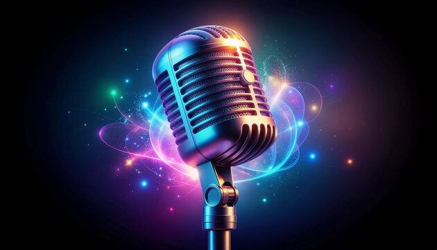 Abstract neon light mic artwork design, digital art, wallpaper, stunning, intricate