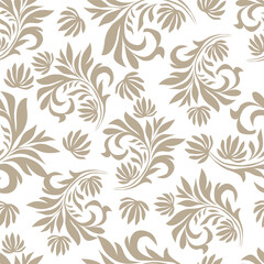 Fototapeta premium Seamless floral pattern, colorful ditsy print, abstract ornament in retro folk motif. Pretty decorative art botanical design of hand drawn large, small flowers, leaves, wild herbs. Vector illustration