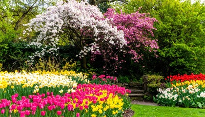 Spring garden bursting with color
