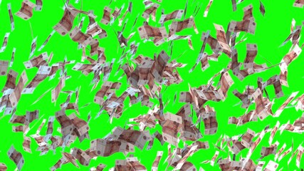 Russian Dollar banknotes flying Money Rain. Money falling down animation on Green screen. Russian Banknotes falling