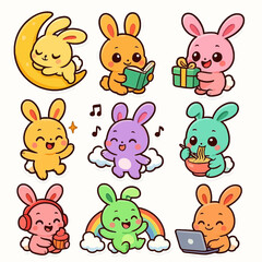 Obraz premium Rabbit sticker set with various expressions