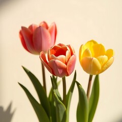 Red and yellow tulips bloom beautifully in a fresh spring bouquet