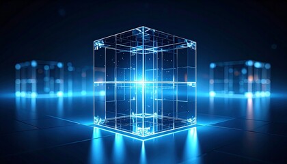 Futuristic Holo Cube with Blue Light