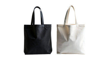 Black and White Canvas Tote Bags Mockup on Transparent Background