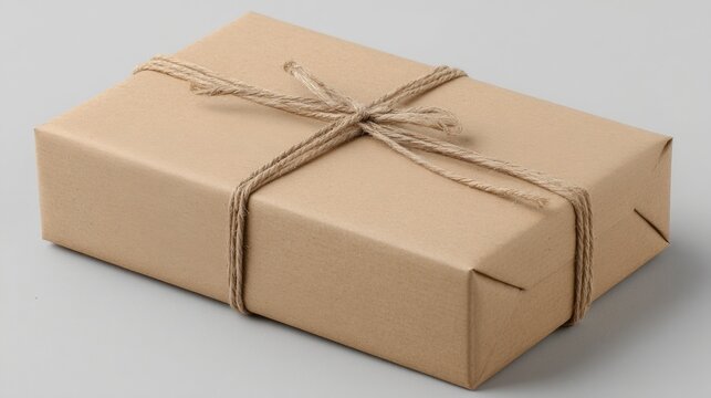 Simple kraft paper box with string on neutral background for eco packaging product branding minimal shipping gift photography natural visuals