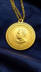 Gold medallion necklace, profile portrait