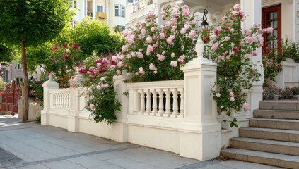 Fototapeta premium Elegant facade with vibrant roses