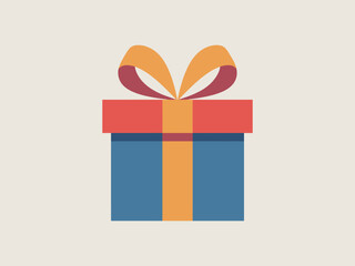 A flat design vector illustration of a colorful gift box with a ribbon and bow, perfect for celebrations.