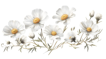 Fototapeta premium Delicate white anemone flowers with soft petals and golden centers create an elegant botanical arrangement isolated on white background