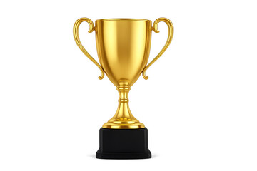 Golden trophy cup standing on transparent background representing victory and achievement