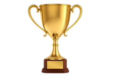 Golden trophy with blank plate on transparent background representing victory and achievement