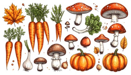 Autumnal vegetables and mushrooms