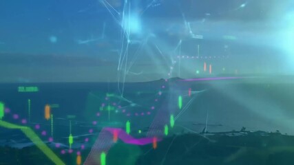 Financial Data Overlay on Coastal Landscape - Powered by Adobe