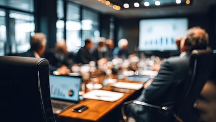 Business meeting in progress.  Blurry group, focused on a table