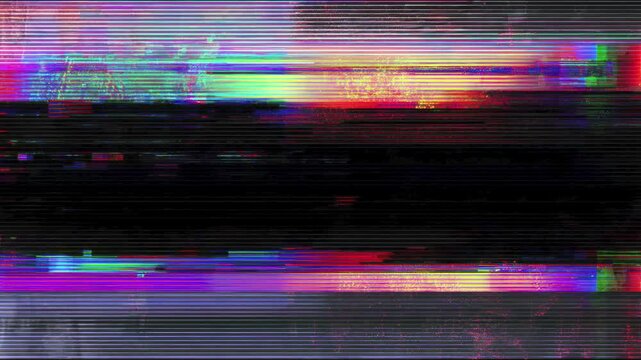 Abstract digital glitch transition with vibrant colors and distorted patterns