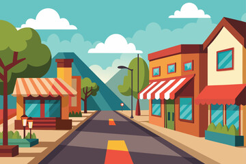 Scenic Village Street with Small Shops at Midday