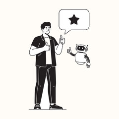 A man and a robot giving a thumbs up. This image signifies excellent service, positive feedback, and high ratings, ideal for showcasing great customer satisfaction.