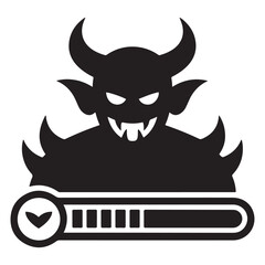 Monster boss health bar icon demon horned. Vector black silhouette. with white background