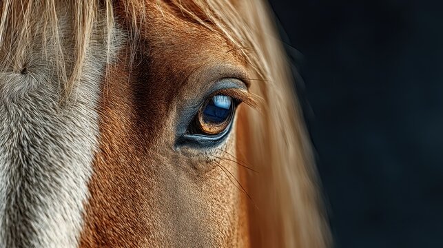 Majestic close-up of a horse's eye revealing deep emotions and reflections in its gaze