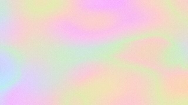 Grainy iridescent abstract background, copy space. Holographic foil blurred texture. Pastel rainbow multicolor gradient in light green, soft blue, yellow, pink, peach orange, lilac, pale purple colors
