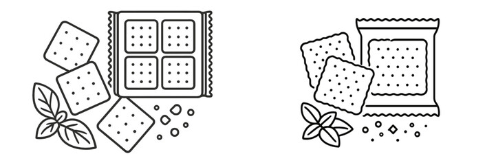 Delicious crackers with herbs and packaging in vector illustration