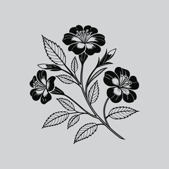 Classic Primrose Botanical Black Outline.