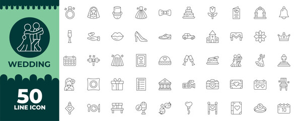 Wedding Line Editable Icons set. Vector illustration in modern thin line style of Wedding icons: bouquet, bride, bridegroom, etc