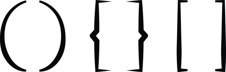 Brackets icon set, black vector collection of round, curly, and square bracket group in flat style, punctuation marks, typography symbols, math and coding element bundle