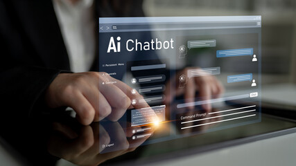 Fototapeta premium AI chatbot using prompt engineering and LLM deep learning delivers explainable generative AI for smarter, more efficient business support. Latch