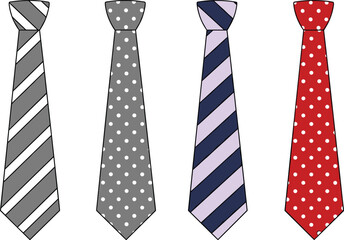 Necktie vector illustration, striped tie design, polka dot tie, men’s fashion accessory, stylish formal wear, clothing detail sketch, business attire, elegant gentleman style, modern tie