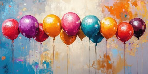 Colorful balloons floating against a vibrant abstract background at a festive celebration
