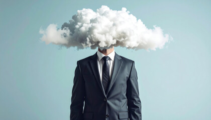 Businessman cloud head mental blockage