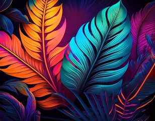creative fluorescent color layout made of tropical leaf