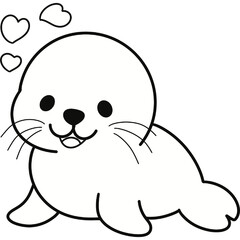 Seal cute animal black and white line clipart
