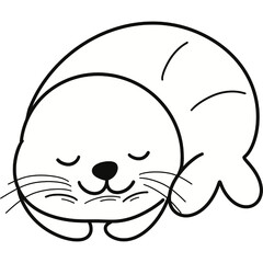 Seal cute animal black and white line clipart
