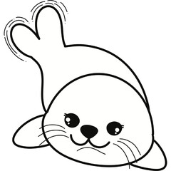 Seal cute animal black and white line clipart