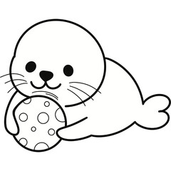 Seal cute animal black and white line clipart