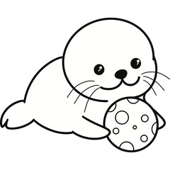 Seal cute animal black and white line clipart